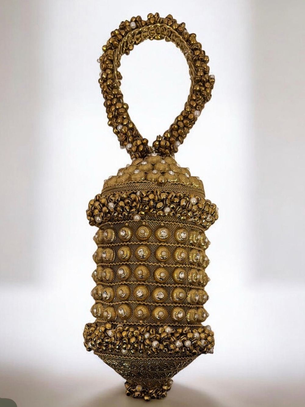 Ramla Shimmer Gold Crystal Pearl Handcrafted Evening Bag Clutch